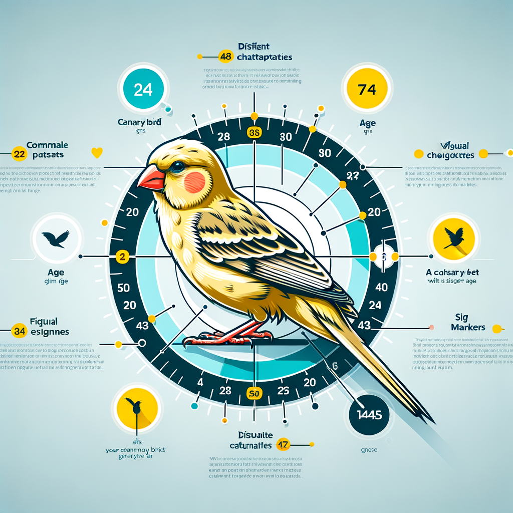 Infographic detailing canary bird age characteristics, signs, and indicators for determining canary age, showcasing canary bird lifespan and maturity stages for understanding how old your canary might be.