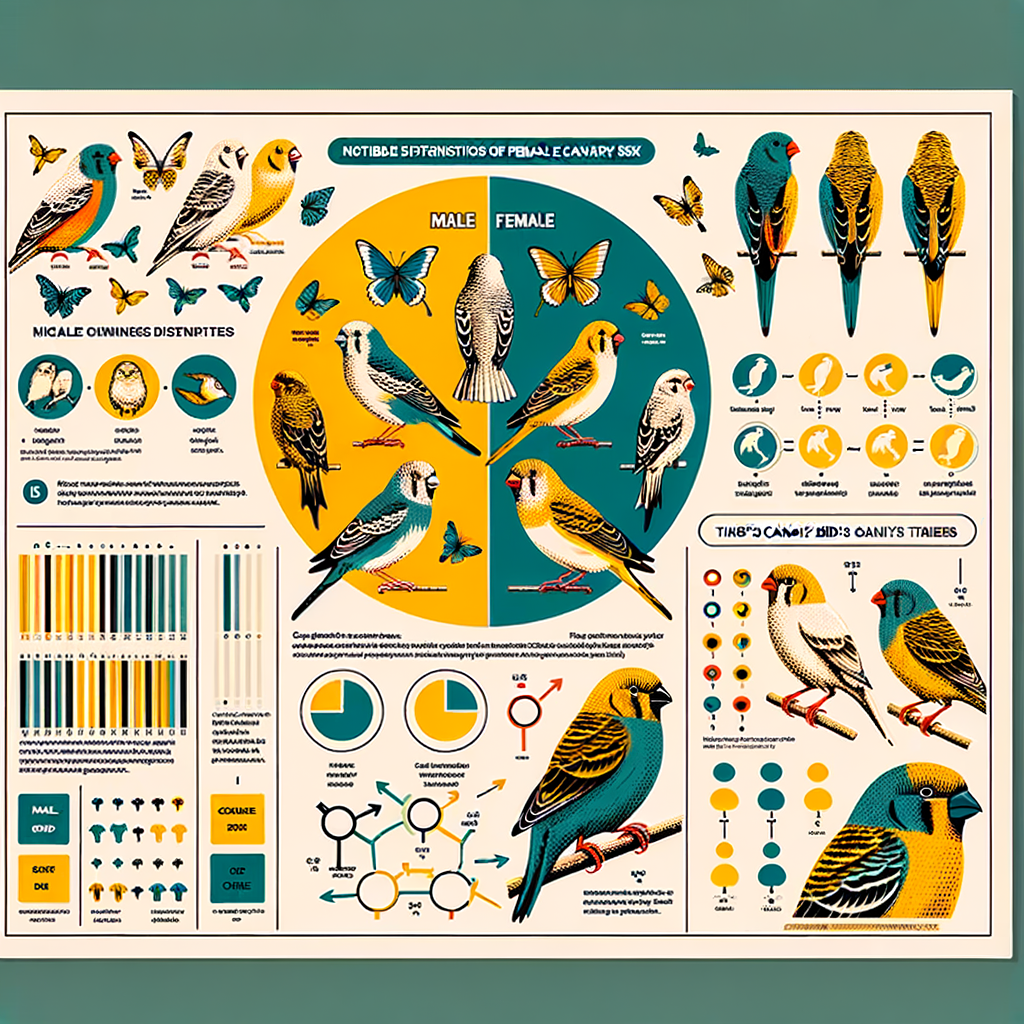 Infographic illustrating canary bird gender identification methods, highlighting male vs female canary bird characteristics, and providing a step-by-step canary bird sexing guide for determining canary bird gender.