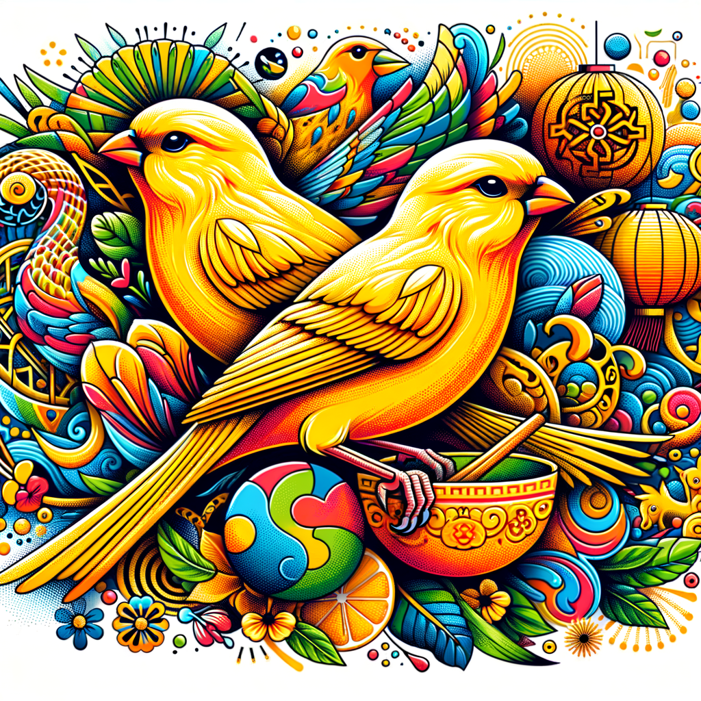 Vibrant illustration of canary bird symbolism and metaphors across cultures, highlighting their cultural significance and symbolism in literature.