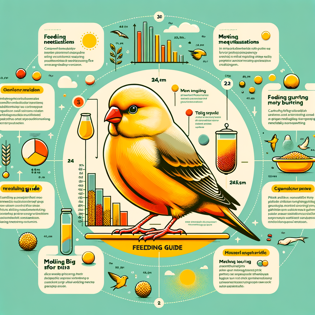 Infographic on special feeding for canary birds during molting season, emphasizing canary bird diet, nutrition, health, and care, with a comprehensive canary bird feeding guide and feeding tips for molting canary birds.