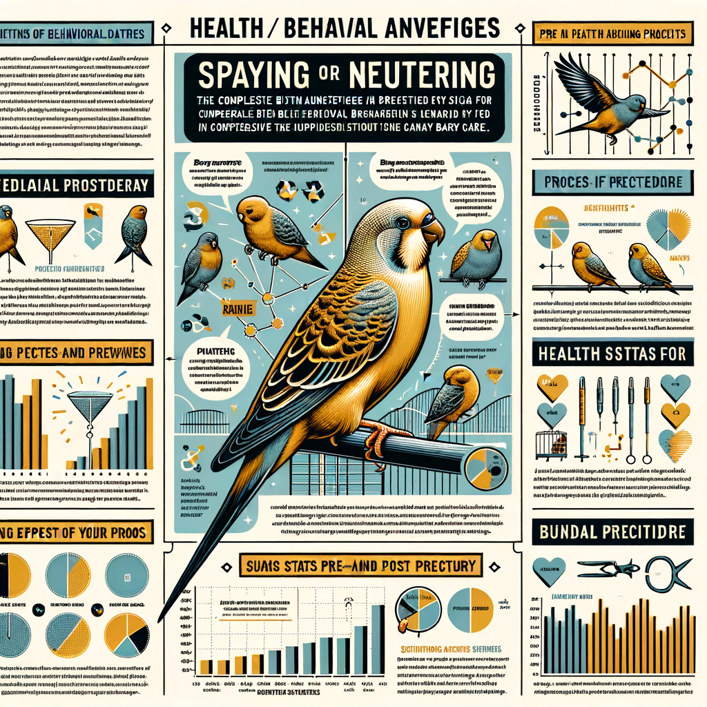 Infographic highlighting the health benefits, advantages, and importance of spaying or neutering canary birds for improved bird care and wellbeing.